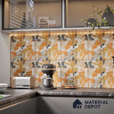 Floral Wall Tile TL 07248 B Plana 8002 GLM (Gold) 1 ft x 1 ft Ceramic Matte Finish - 9 mm  | 2 mm Spacer is Mandatory | Please Expect a Slight Variation of Pattern (Sample)